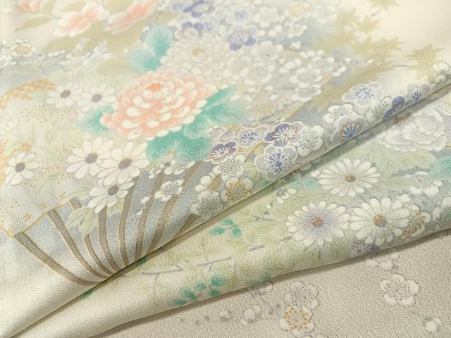 平和屋着物●上質な小紋　扇面花文　暈し染め　金彩　ロング丈　正絹　逸品　CABD8005vp