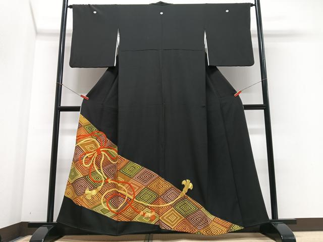 平和屋着物■豪華黒留袖　幾何学　金彩　正絹　逸品　CABE7512xe