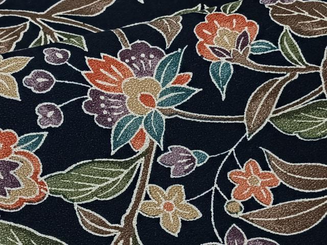 平和屋着物▽上質な小紋　単衣　更紗花蝶文　やまと誂製　正絹　逸品　BAAT0411yt 平和屋着物▽上質な小紋 単衣 更紗花鳥文 暈し染め 金彩 正絹 逸品