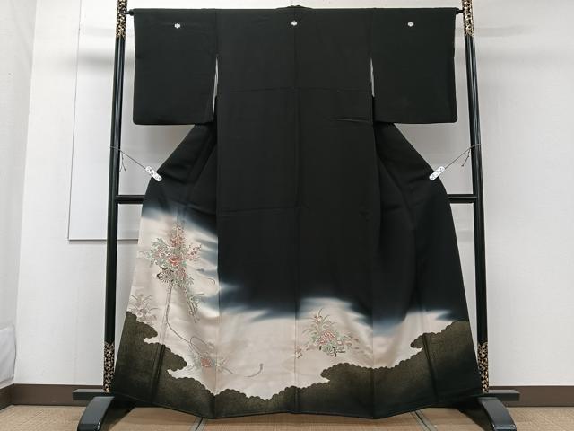 平和屋着物■豪華黒留袖　寿光織　花車文　暈し染め　金糸　正絹　逸品　CABD2986xi