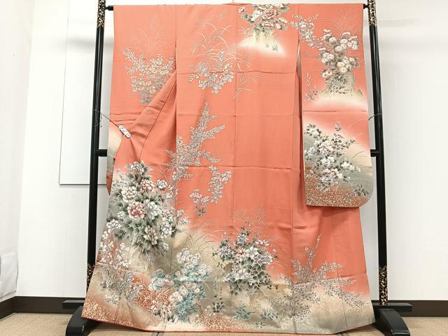 平和屋着物■豪華振袖　草花文　金彩　絹　逸品　CABD2994xi