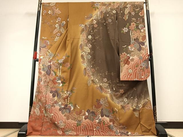 Full-Length Under-Kimono - 平和屋着物●豪華振袖　駒刺繍　草花文　暈し染め　正絹　逸品　AABG4359fy