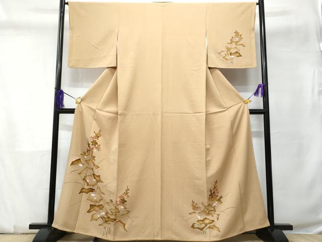 Full-Length Under-Kimono - 平和屋着物■訪問着　駒刺繍　草花文　金彩　正絹　逸品　CABC9169fb