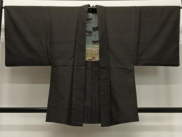 平和屋着物∞男性　羽織　横段文　黒地　正絹　逸品　CABD4753ua