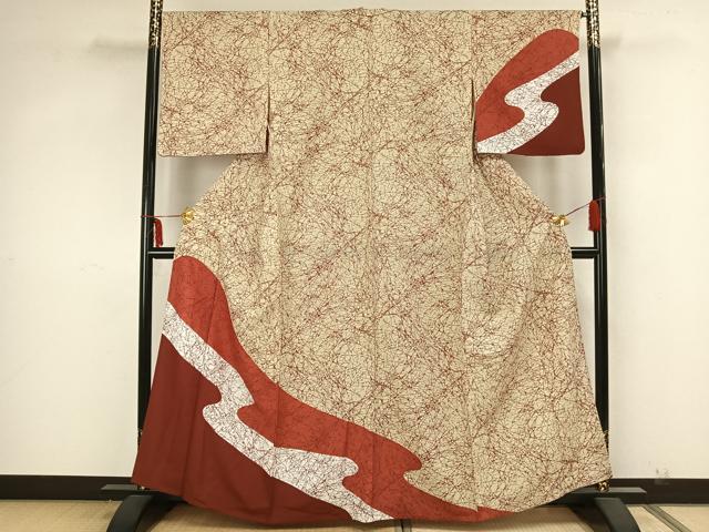 平和屋着物▽訪問着 単衣 流水文 正絹 逸品 AAAZ9036fy