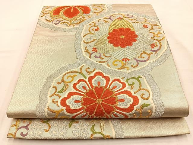 平和屋着物◎六通柄袋帯　唐織　正倉院花文　金銀糸　正絹　逸品　BAAU3346hj