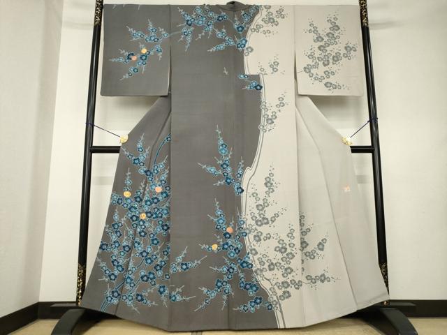 平和屋着物●人間国宝　五代　田畑喜八　訪問着　駒刺繍　枝梅　正絹　逸品　AABL0970ck