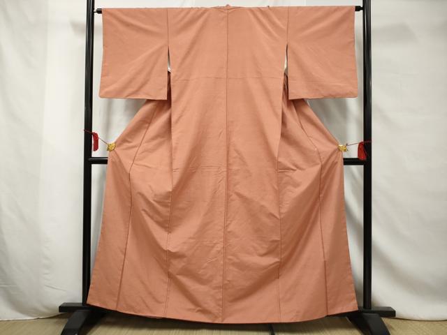 平和屋着物■上質な紬 色無地 洗朱色 正絹 逸品 AABD4838gw