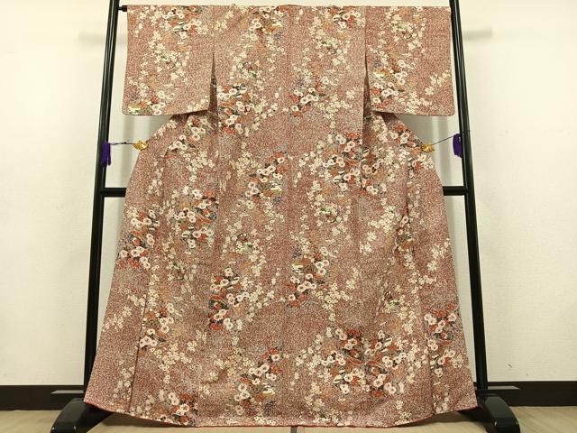 平和屋着物■上質な小紋 紬地 花鼓文 たたき染め 金彩 正絹 逸品 AABD1208jh