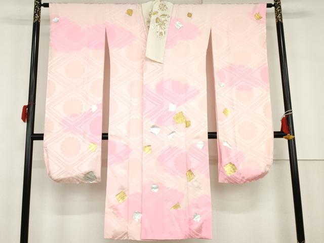 Kimono - 平和屋着物●振袖用長襦袢　袷　絞り　花菱地紋　箔散らし　金銀彩　半衿刺繍　広衿仕立て　正絹　逸品　AABG9879cs