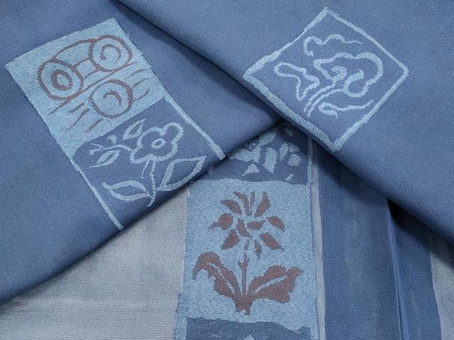 平和屋着物＊夏物　小紋　紗　色紙吉祥草花文　正絹　逸品　CAAV1067ou