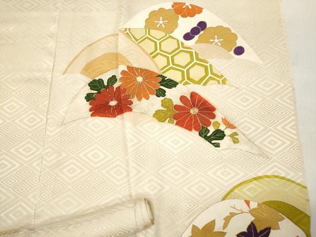 平和屋着物▼付下げ　解き反物　着尺　駒刺繍　芝花文　金彩　逸品　DAAY0963we