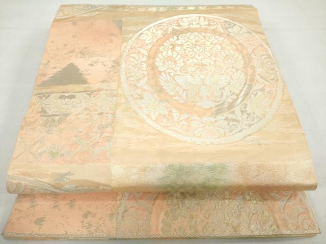 Other - 平和屋着物◎六通柄袋帯　向かい鳥草花丸文　金銀糸　引箔　正絹　逸品　DABB0164ud
