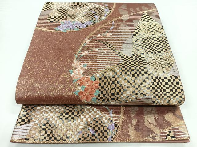 平和屋着物◎六通柄袋帯　飛鶴花文　金糸　正絹　逸品　CABB1148nb