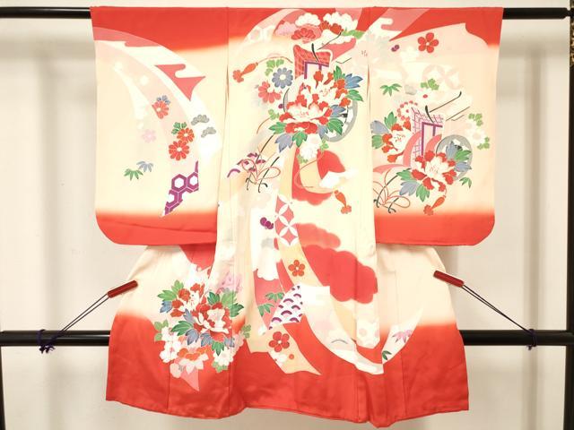 和服, 日式浴衣, 和風精品 - 平和屋着物[]女の子　子供　3歳　祝着　三つ身　御所車花文　暈し染め　金彩　ラインストーン　逸品　DABC5429ma