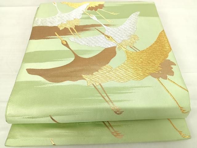 平和屋着物◎六通柄袋帯 霞飛鶴文 金銀糸 正絹 逸品 AABD7202yx