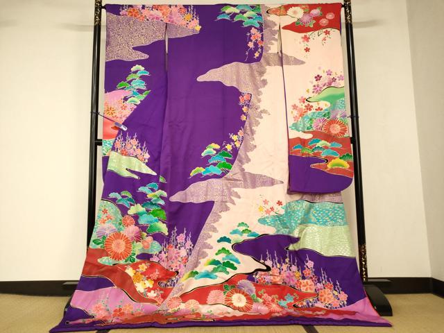 平和屋本店●お引きずり・お引き摺り・引き振袖　和装　結婚式　舞妓　芸妓　芸者　衣装　道長松梅文　金銀彩　AABJ2725fw