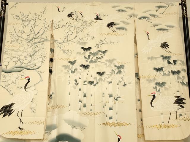 平和屋の平和屋本店●本手描友禅作家　秋山章　色打掛　和装　婚礼　結婚式　花嫁　神社挙式　松竹梅群れ鶴文　金彩　逸品　AABJ2734fw｜アングル3