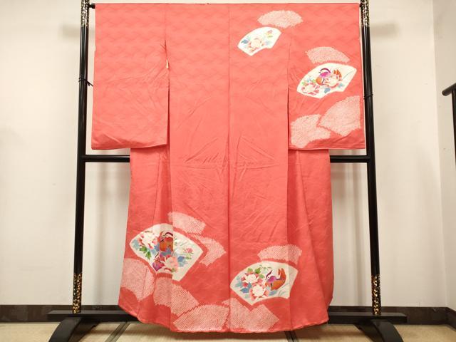 平和屋着物[]七五三　女の子　7歳　祝着　四つ身　絞り　地紙鴛鴦花文　仮絵羽　逸品　未使用　DABH5395ea