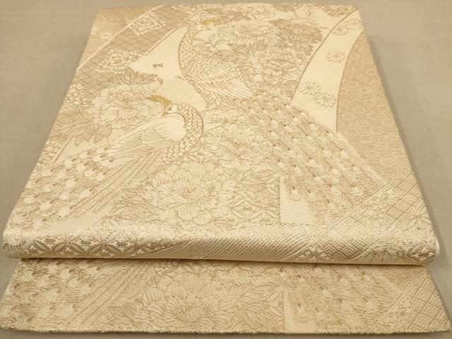 Other - 平和屋着物◎六通柄袋帯　唐織　孔雀花文　九百彩箔錦　正絹　逸品　AABB3980dt