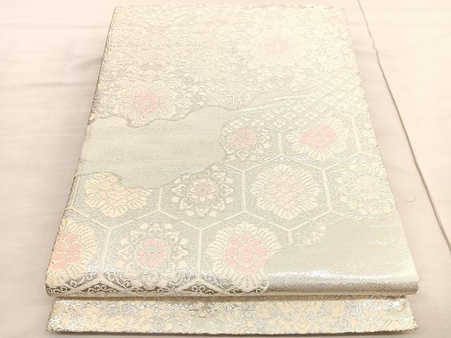 平和屋着物◎六通柄袋帯　唐織　道長正倉院花文　銀糸　正絹　逸品　BAAV3348hv