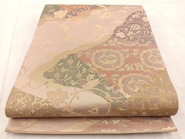 Other - 平和屋着物◎六通柄袋帯　双鶴更紗花文　金糸　正絹　逸品　BAAV4931yc