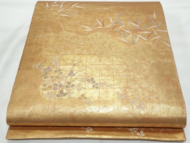平和屋着物◎六通柄袋帯 枝葉文 金糸 引箔 正絹 逸品 CAAY7751fb