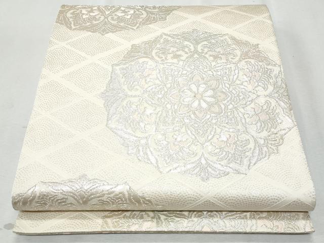 平和屋着物◎六通柄袋帯　正倉院花文　銀糸　正絹　逸品　CAAZ4688fb