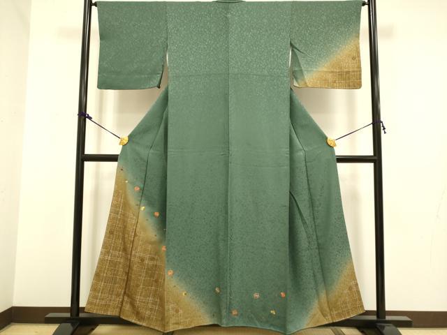 平和屋着物▼訪問着 駒刺繍 格子舞花文 暈し染め 正絹 逸品 DAAX8321du