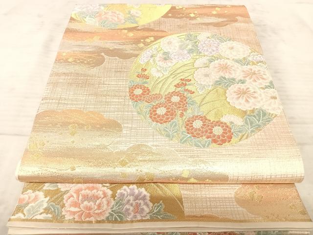 平和屋着物◎六通柄袋帯 洛匠 銀映花の丸 銀糸 正絹 逸品 AAAZ8222yx
