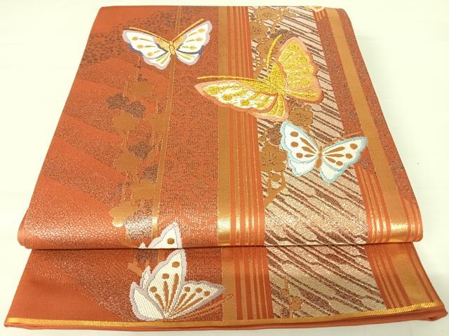 平和屋着物◎六通柄袋帯 唐織 舞蝶文 金糸 正絹 逸品 AABA1987yx