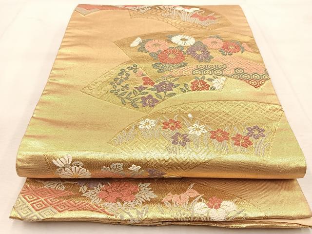 平和屋着物◎六通柄袋帯 唐織 地紙花文 金糸 正絹 逸品 BAAU8523yc