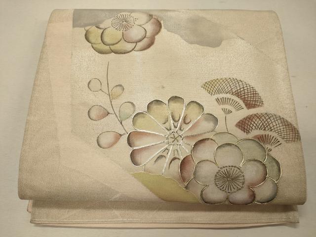 平和屋着物＊夏物 太鼓柄袋帯 手描き 駒刺繍 地紙花文 金銀彩 正絹 逸品 CAAW8947oy