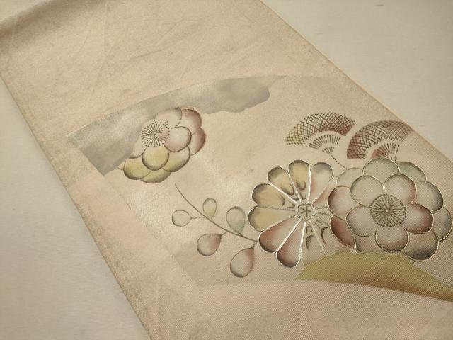 平和屋の平和屋着物＊夏物 太鼓柄袋帯 手描き 駒刺繍 地紙花文 金銀彩 正絹 逸品 CAAW8947oy｜アングル2