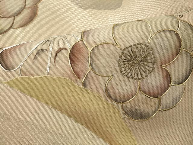平和屋の平和屋着物＊夏物 太鼓柄袋帯 手描き 駒刺繍 地紙花文 金銀彩 正絹 逸品 CAAW8947oy｜アングル3