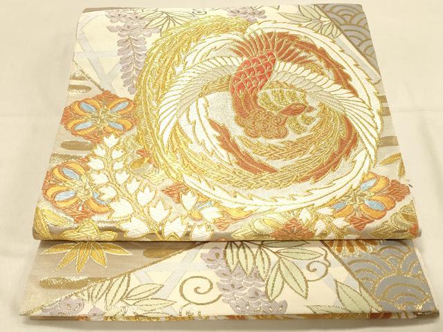 平和屋着物◎六通柄袋帯 唐織 鳳凰花文 藤花房 金銀糸 正絹 逸品 DAAX0794jm