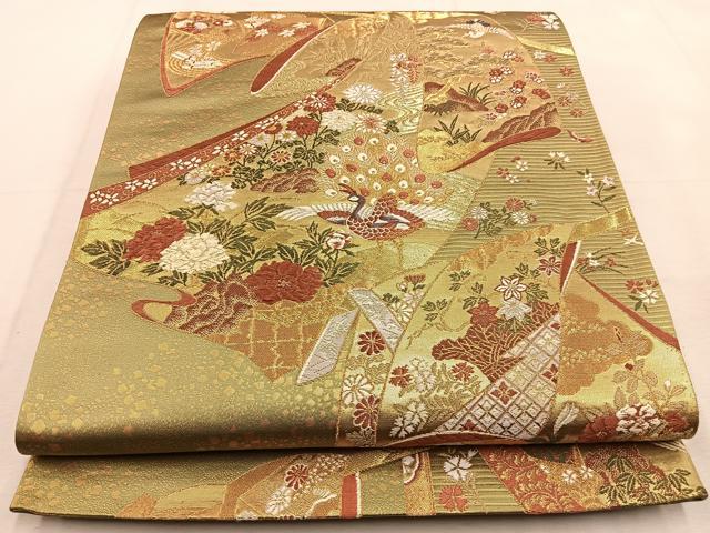 平和屋着物◎六通柄袋帯　唐織　御簾取花衣文　金糸　正絹　逸品　BAAU3352hj