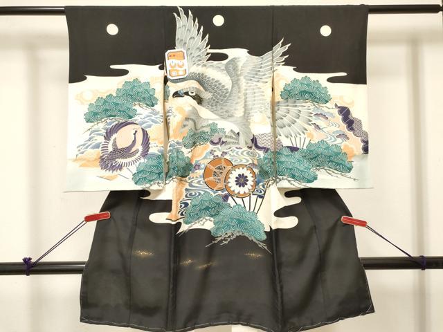 Rakuten - 平和屋着物[]お宮参り　男の子　祝着　産着　初着　のしめ　駒刺繍　鷹　鷲　扇面鼓花松文　金彩　箱付き　逸品　未使用　DABC5109ma