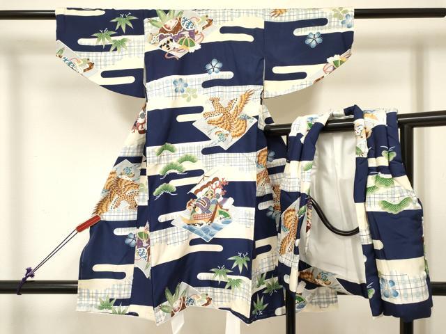 Kimono （For Girls） - 平和屋着物[]七五三　男の子　祝着・被布セット　鷹　鷲　宝船菱文　金彩　逸品　未使用　DABC5127ma