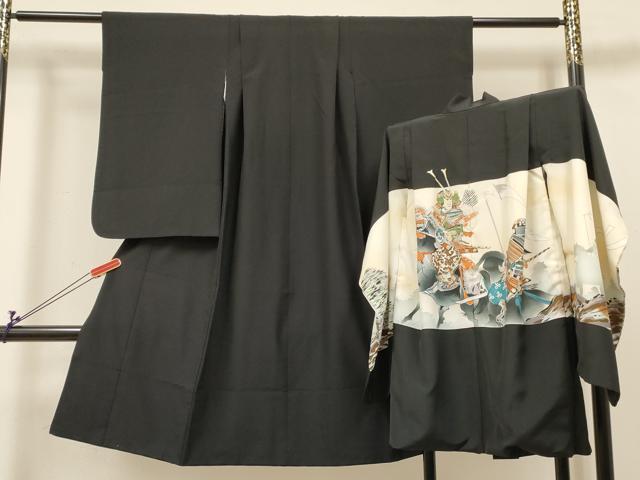 平和屋着物[]七五三　男の子　祝着・羽織セット　手描き　武士　金銀彩　DABC5128ma