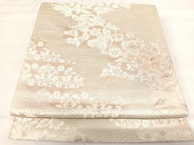 平和屋着物◎六通柄袋帯　唐織　立波花文　金銀糸　正絹　逸品　AABH0105yx