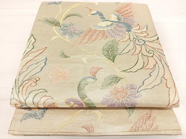平和屋着物◎六通柄袋帯　花鳥文　金糸　正絹　逸品　AABH0108yx