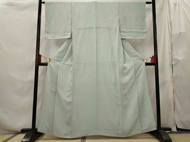Kimono - 平和屋着物■上質な色無地　松皮菱地紋　秘色色　正絹　逸品　AABH3474st