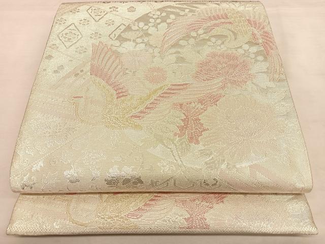 Rakuten - 平和屋着物◎西陣　精華織物謹製　900織佐賀錦　六通柄袋帯　花鳥丸文　銀糸　証紙付き　正絹　逸品　BAAW7360qw