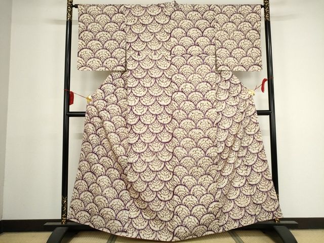 平和屋本店●極上　岩手の匠　草紫堂　南部絞り　紫根染　紬　青海波　正絹　逸品　KAAA1712kk4