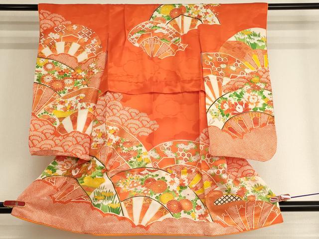 平和屋着物[]七五三　女の子　3歳　祝着　三つ身　駒刺繍　片輪車花文　金彩　AABK9183ja