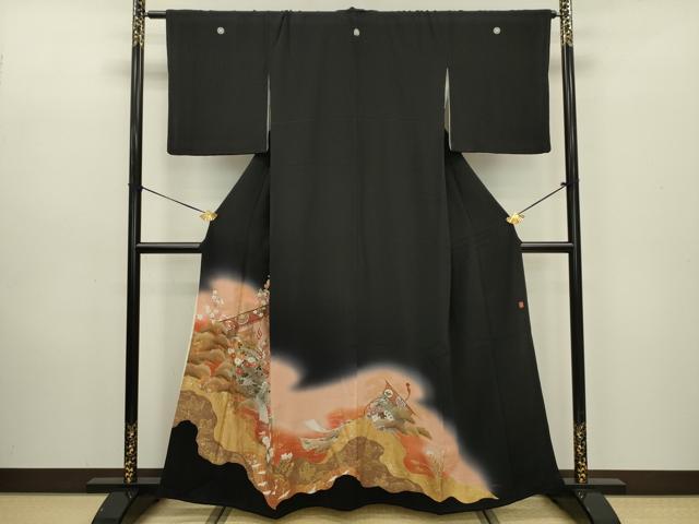 Rakuten - 平和屋着物■豪華黒留袖　作家物　風景花文　暈し染め　金銀彩　やまと誂製　正絹　逸品　DABC7972ya