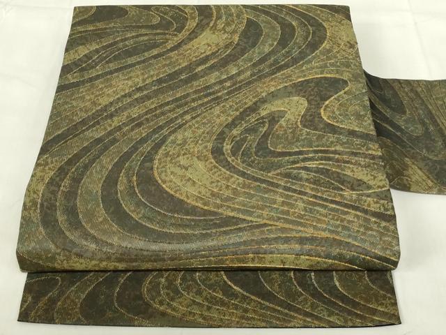平和屋着物◎九寸名古屋帯　流水文　金糸　正絹　逸品　DABC9729qp