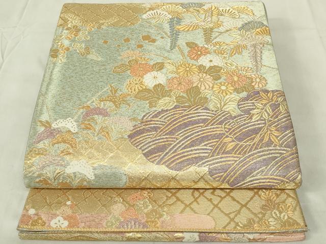 平和屋着物◎六通柄袋帯　唐織　花苑小菊文　金糸　正絹　逸品　DABC9737qp