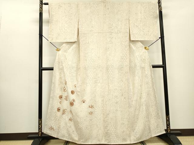Uramono - 平和屋着物▼訪問着　刺繍　短冊桐花文　正絹　逸品　DABD5120fe